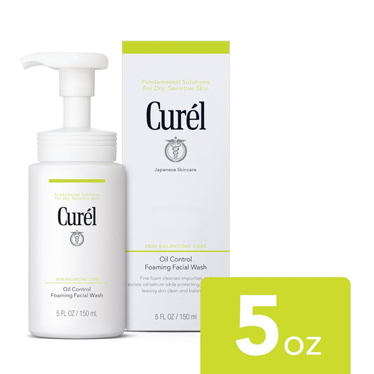 Curel Oil Control Foaming Face Wash For Dry, Sensitive Skin, Gentle Face Wash For Women And Men, 5 Oz