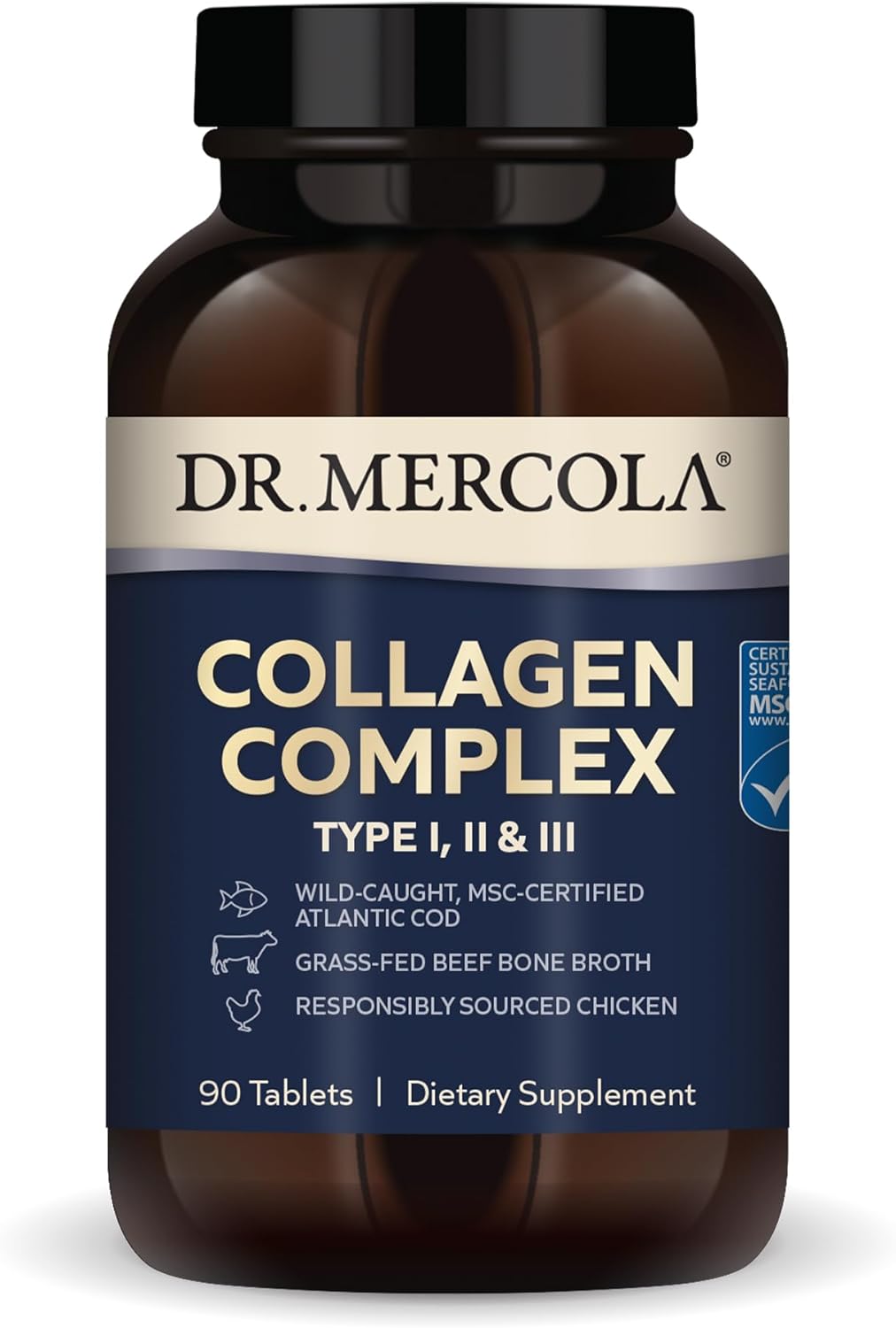 Dr. Mercola Collagen Complex Tablets, 30 Servings (90 Tablets), Dietary Supplement, Promotes Youthful-Looking Skin, Non-Gmo, Msc Certified