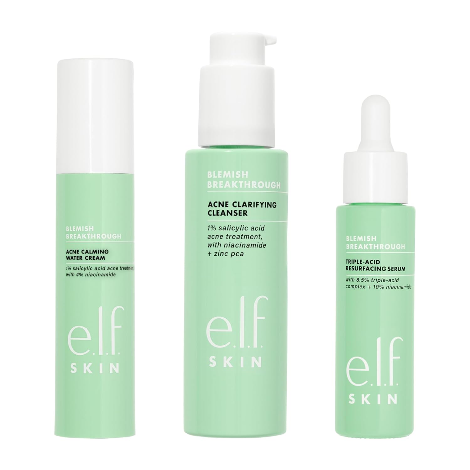 E.L.F. Skin Blemish Breakthrough Routine, Includes Calming Water Cream, Clarifying Cleanser & Triple-Acid Resurfacing Serum, Vegan & Cruelty-Free : Beauty & Personal Care