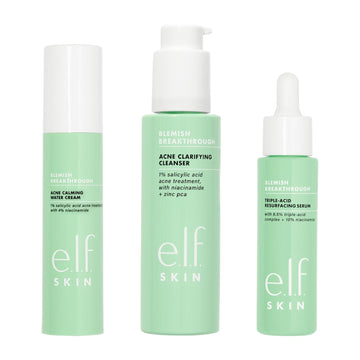 E.L.F. Skin Blemish Breakthrough Routine, Includes Calming Water Cream, Clarifying Cleanser & Triple-Acid Resurfacing Serum, Vegan & Cruelty-Free : Beauty & Personal Care