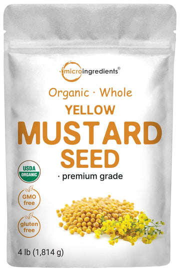 Organic Whole Yellow Mustard Seed, 4Lbs (64Oz) | Premium Grade Seeds | Mild Spicy Raw Flavor | Great For Pickling, Culinary Spice, & Seasoning Mix | Non-Gmo, Bulk Supply