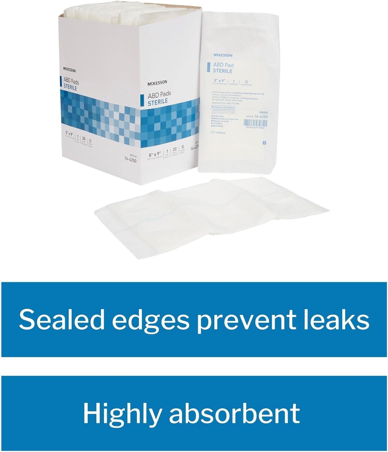 McKesson Abdominal Pads, Sterile, Nonwoven Cellulose, 5 in x 9 in, 20 Count, 20 Packs, 400 Total : Health & Household