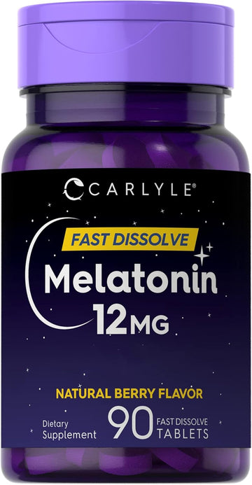 Carlyle Melatonin 12 Mg Fast Dissolve 90 Tablets | Natural Berry Flavor | Vegetarian, Non-Gmo, Gluten Free