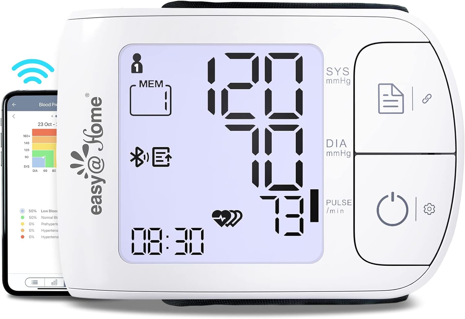 Automatic Wrist Blood Pressure Monitor: Easy@Home Bluetooth Smart Large Cuff BP Machine | Digital Sphygmomanometer| Heart Positioning Indicator | iOS & Android APP | EBP-085