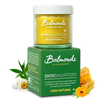 Balmonds Skin Salvation 1 oz (30 ml) - Salve for Dry, Rough & Sensitive Skin – All-Purpose Intensive Moisturizer with Calendula, Hemp & Beeswax – 100% Natural Balm & Cruelty Free