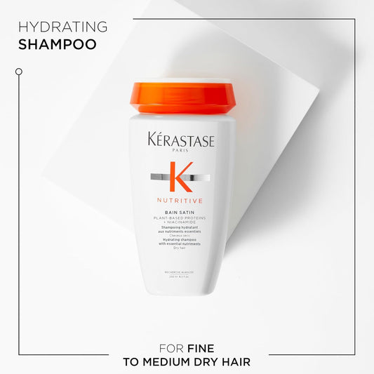 Kérastase Nutritive, Gentle Hydrating Shampoo For Dry Hair, Nourishing Protein Formula With Niacinamide, Moisturises, Softens And Restores Shine, Bain Satin, 250 Ml