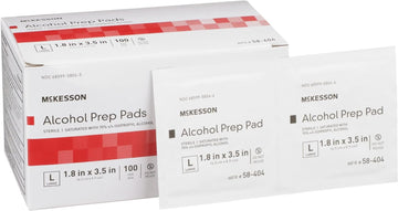 Alcohol Prep Pad, Mckesson, Isopropyl Alcohol 70%, Individual Packet, Large, 3.5 X 1.7 Inch, Sterile, 100 Ct. Box, Case Of 10 Boxes = 1000 Pads