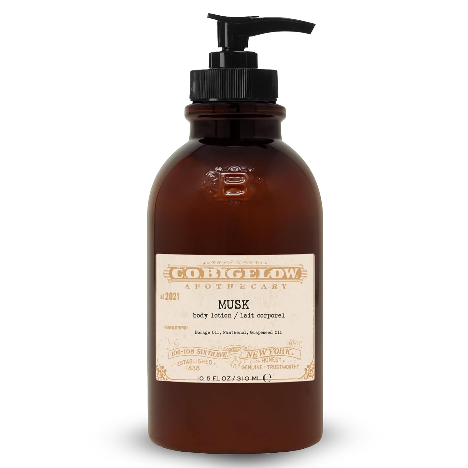 C.O. Bigelow Iconic Collection Musk Body Lotion, With Borage Oil, Panthenol, Grapeseed Oil, And Shea Butter, 10.5 Fl Oz