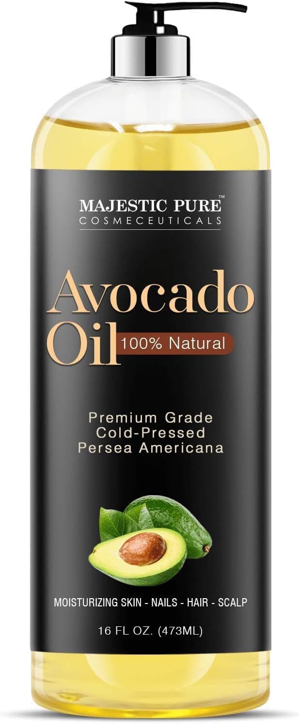 MAJESTIC PURE Avocado Oil - 100% Pure and Natural, Cold-Pressed, for Skin Care, Massage, Hair Care, and Carrier Oil to Dilute Essential Oils, 16 fl oz