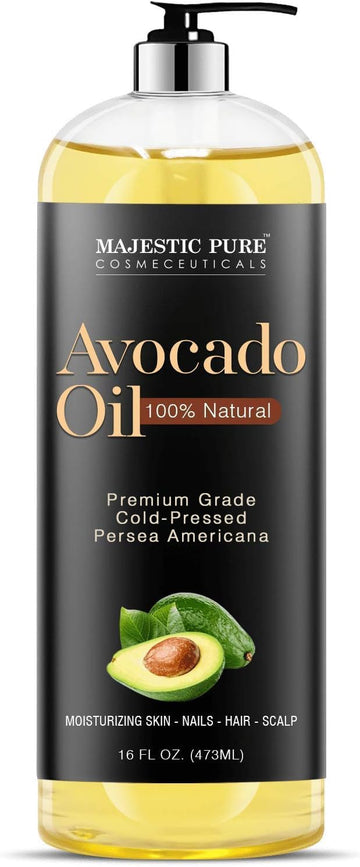Majestic Pure Avocado Oil - 100% Pure And Natural, Cold-Pressed, For Skin Care, Massage, Hair Care, And Carrier Oil To Dilute Essential Oils, 16 Fl Oz
