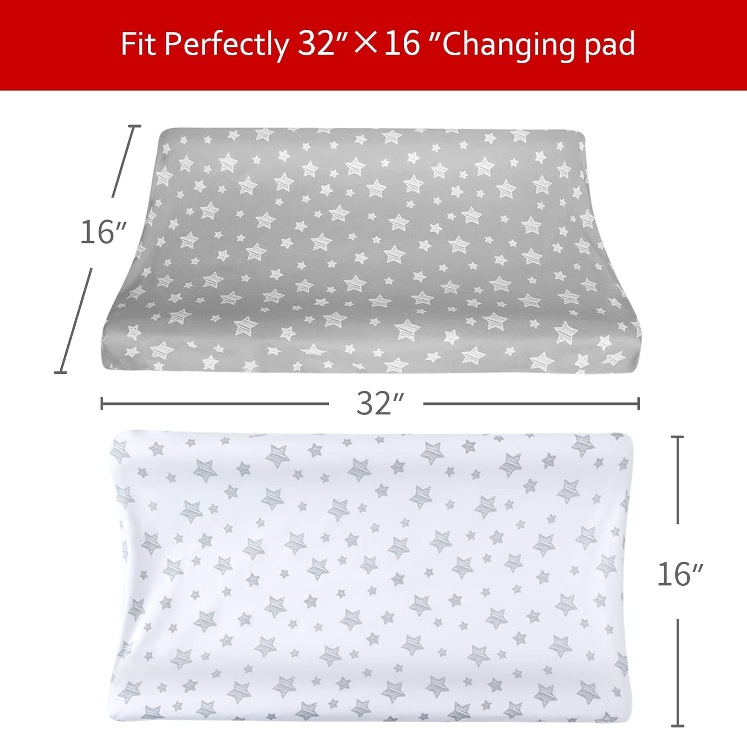 Changing Pad Cover For Boys Girls 2 Pack, Lovely Print Soft Unisex Diaper Change Table Sheets, Fit 32"X16" Contoured Pad, Comfy Cozy 2-Pack Cradle Sheets, Grey & White