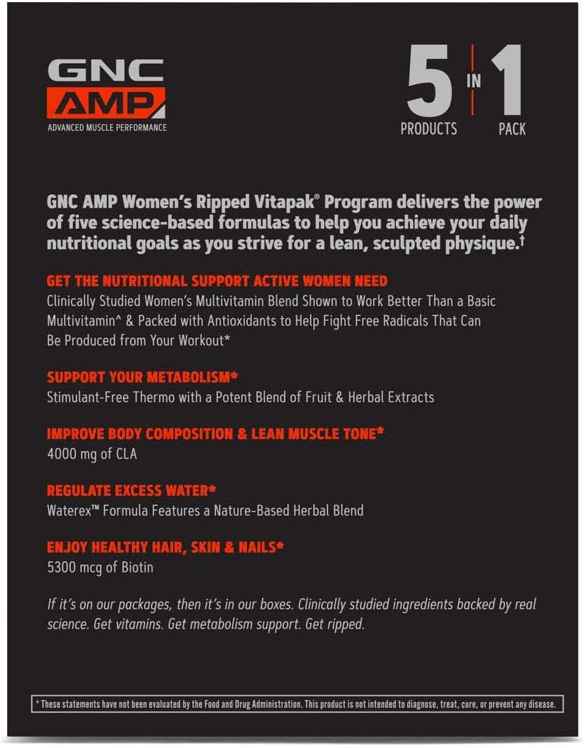 GNC AMP Women's Ripped Vitapak | Developed for Metabolism & Muscle Support | Non-Stimulant | 30 Count : Health & Household