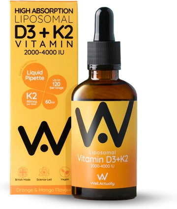 Well Actually Liposomal Vitamin D3 + K2 Liquid Pipette - High Absorption Vegan Vitamin D3 4000 Iu & Vitamin K2-7 160Mcg As Menaquinone-7 Mk-7 - Summer Citrus (Up To 120 Servings)