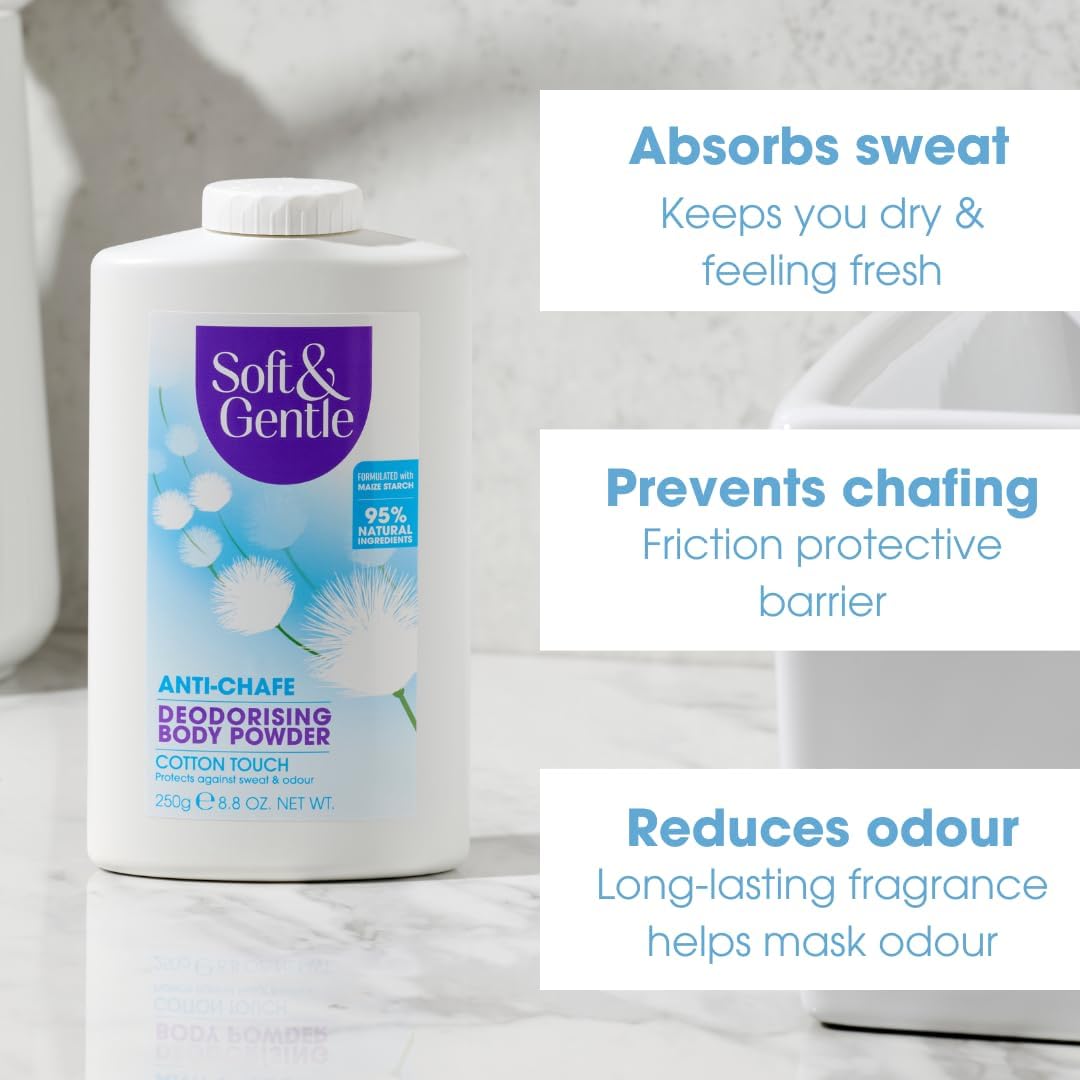 SOFT & GENTLE Fresh Cotton Talc Free Cotton Body Powder 250g, Deodorising Personal Hygiene Against Moisture, Friction and Odour, Prevent Smudging After Self-Tanning and Facial Makeup : Amazon.co.uk: Beauty