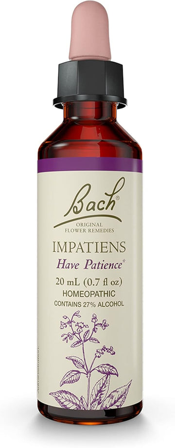 Bach Original Flower Remedies, Impatiens For Patience, Natural Homeopathic Flower Essence, Holistic Wellness, Vegan, 20Ml Dropper