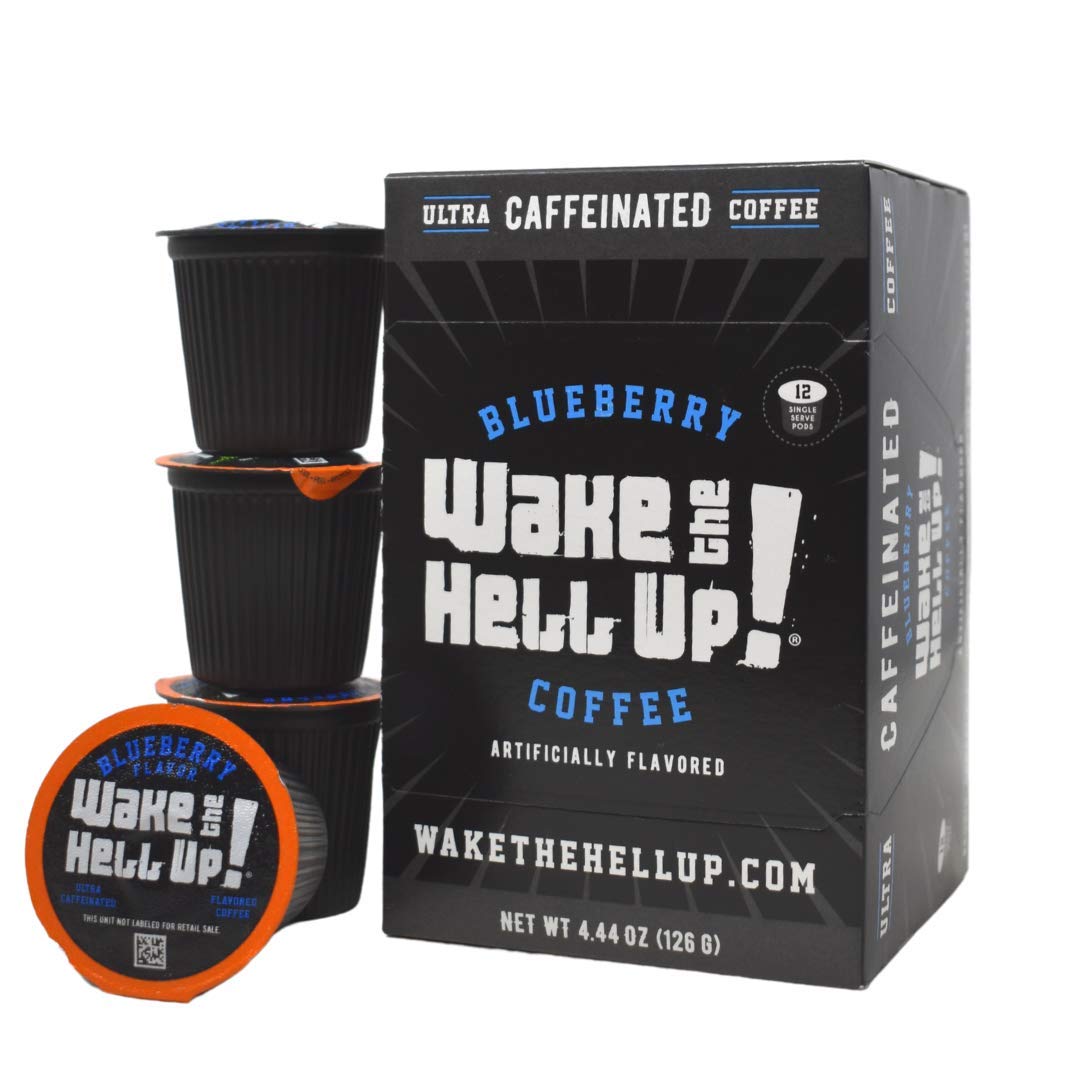 Wake The Hell Up! Ultra-Caffeinated Blueberry Flavored Single Serve Coffee, 12 Pods, 2.0 Compatible