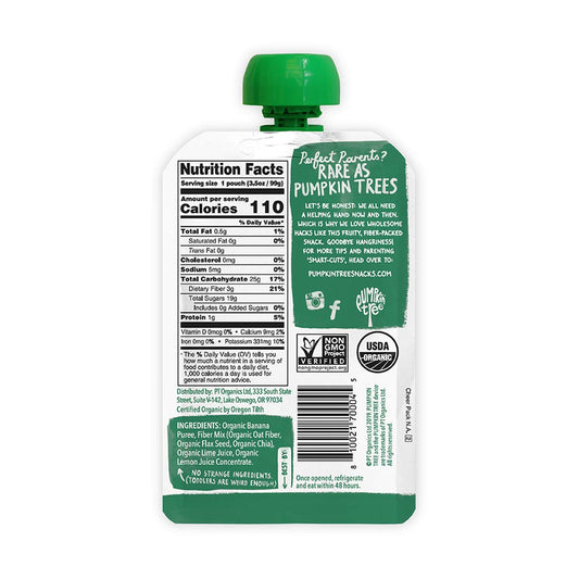 Pumpkin Tree Organics Fruit Snack Pouch, Banana + Fiber + A Squeeze Of Lime, 3.5 Oz. (Pack Of 10)