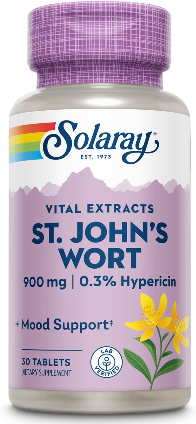 Solaray St John'S Wort 900 Mg, Once Daily Mood Support Supplement, Standardized To 0.3% Hypericin For Brain Health Support And A Balanced Mood, 60-Day Money Back Guarantee | 30 Servings | 30 Tablets
