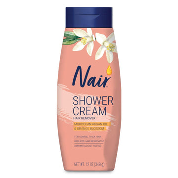 Nair Shower Cream Hair Remover With Moroccan Argan Oil And Orange Blossom, Body Hair Removal Cream For Women, 12 Oz