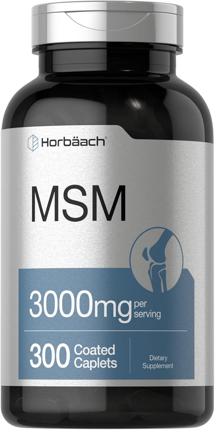 Horbäach MSM Supplement | 3000mg | 300 Coated Caplets | Methylsulfonylmethane with Calcium | Vegetarian, Non-GMO, Gluten Free