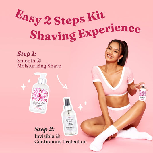 Coochy Plus Intimate Shaving Complete Kit - Sweet Bliss & Organic After Shave Protection Soothing Moisturizer Mist – Antioxidant Formula Prevents Razor Burns, Itchiness & Ingrown Hairs