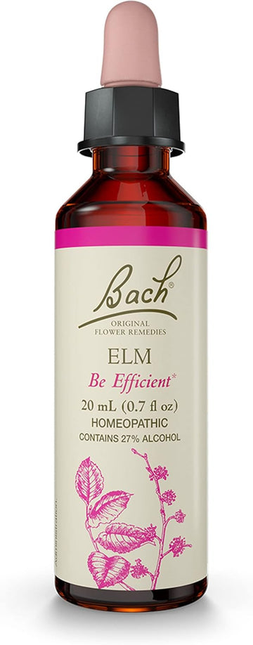 Bach Original Flower Remedies, Elm For Efficiency & Self-Assurance, Natural Homeopathic Flower Essence, Holistic Wellness, Vegan, 20Ml Dropper