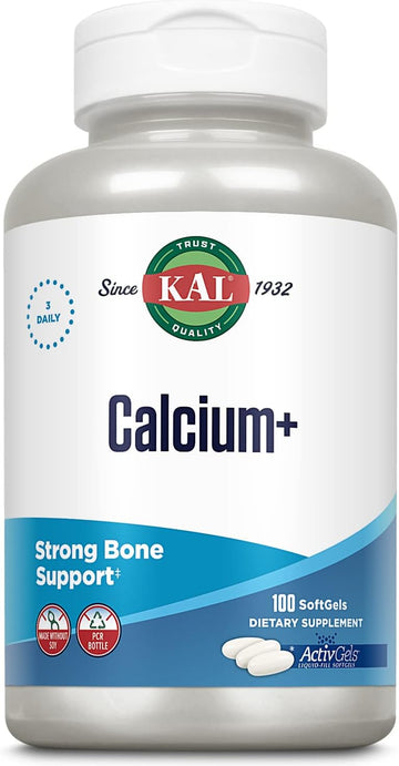 Kal Calcium+ Activgels 1000Mg | Calcium, Magnesium, Zinc And Vitamin D-3 | Formulated To Help Support Healthy Teeth & Bones | Soy Free | 100 Softgels