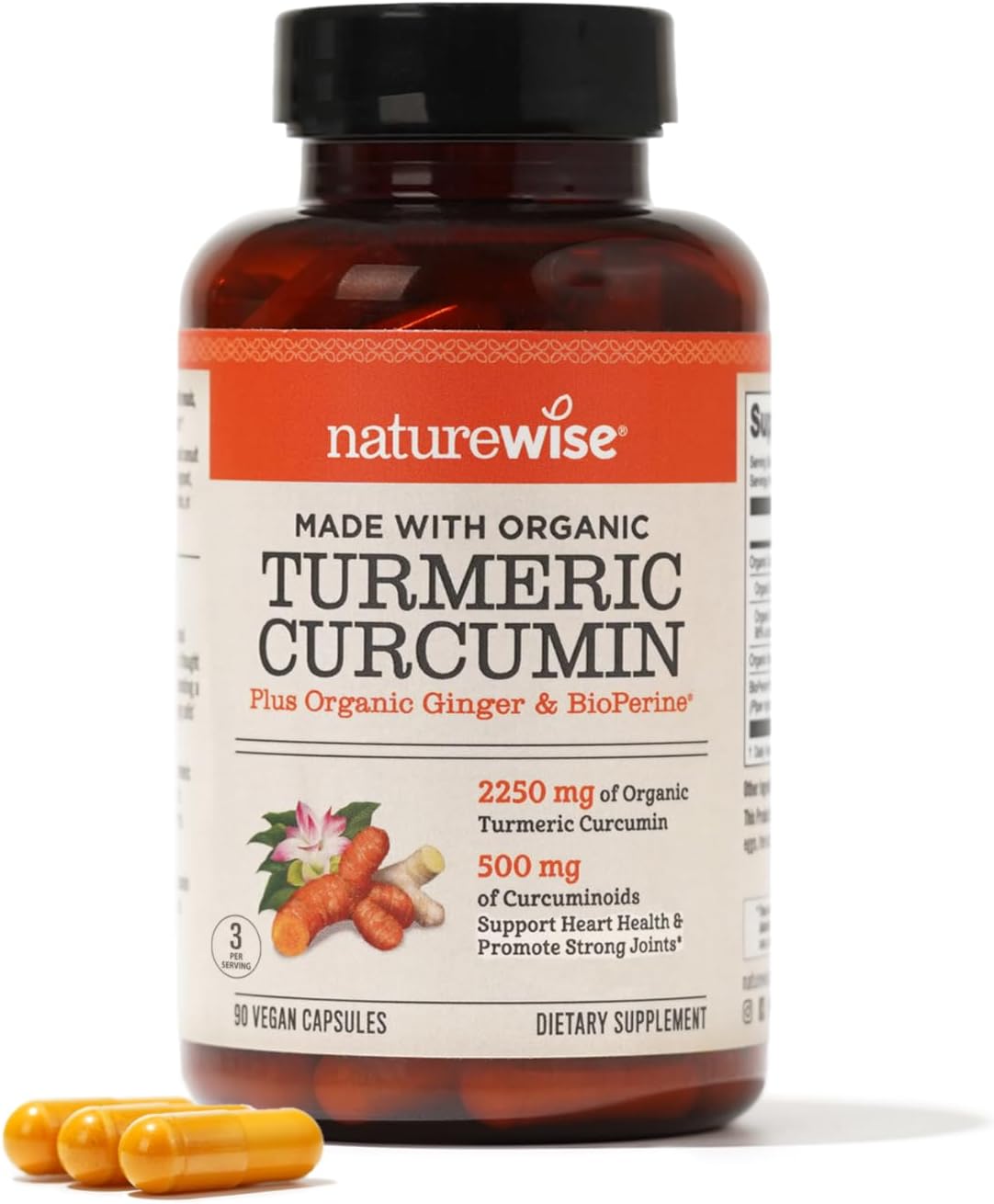 Naturewise Curcumin Turmeric 2250Mg 95% Curcuminoids & Bioperine Black Pepper Extract Advanced Absorption For Joint Support [1 Month Supply - 90 Count]