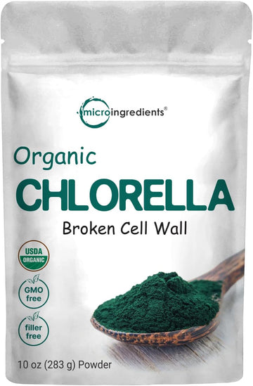 Organic Chlorella Powder, 10 Ounce, Broken Cell Wall, Rich In Vegan Proteins & Vitamins, Raw, Bulk Premium Chlorella Supplement, Vegan Friendly, Non-Irradiation