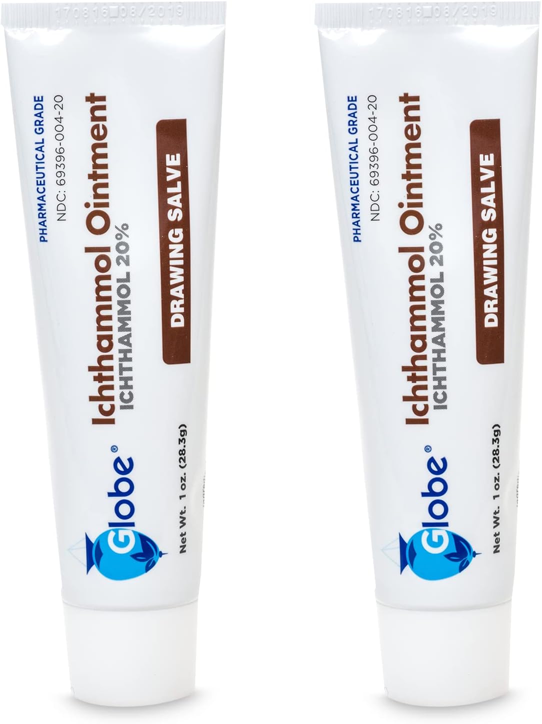 Globe Ichthammol Ointment 20% (Drawing Salve) 1 Oz - Soothing Skin Relief, Treatment Of Eczema, Acne, Boils, Splinters, Bee Stings - Maximum Strength (2-Pack)