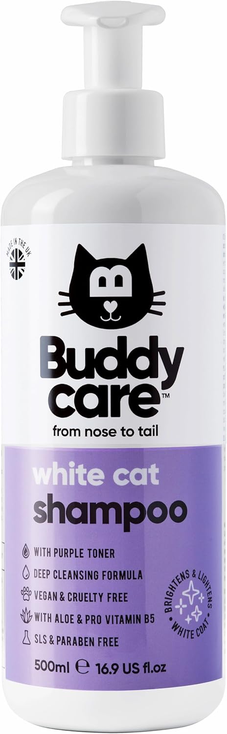 White Cat Shampoo by Buddycare - 500ml - Brightening and Whitening Shampoo for Cats - Deep Cleansing, Fresh Scented - With Aloe Vera and Pro-Vitamin B5?B1