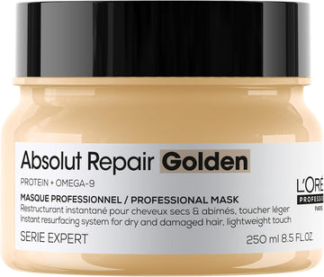 L’Oréal Professionnel Golden Lightweight Mask, With Protein And Gold Quinoa For Fine-Medium Dry And Damaged Hair, Serie Expert Absolut Repair, 250 Ml