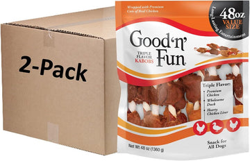 Good ’N’ Fun Triple Flavor Kabobs 48 Ounce, Rawhide Snack For All Dogs (2 Pack)