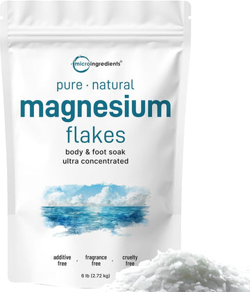 Micro Ingredients Magnesium Flakes, 6Lbs | Great Alternative To Epsom Salt For Foot & Body Bath Soaks | High Absorption | Natural Magnesium Chloride Minerals | Relaxation & Skin Hydration Support