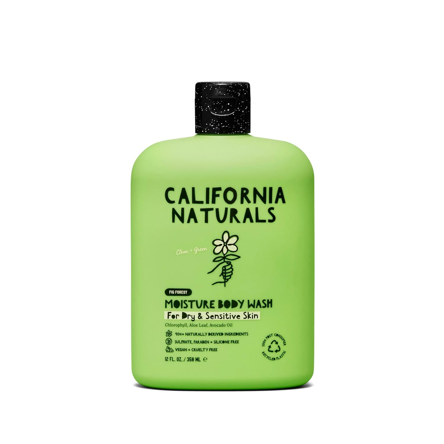 California Naturals Moisture Body Wash, Gentle Shower Gel Cleanser for Dry, Sensitive Skin, Moisturizing, Hydrating, Natural, Vegan, Paraben & Sulfate Free Body Moisturizer for Women & Men, 12 fl oz