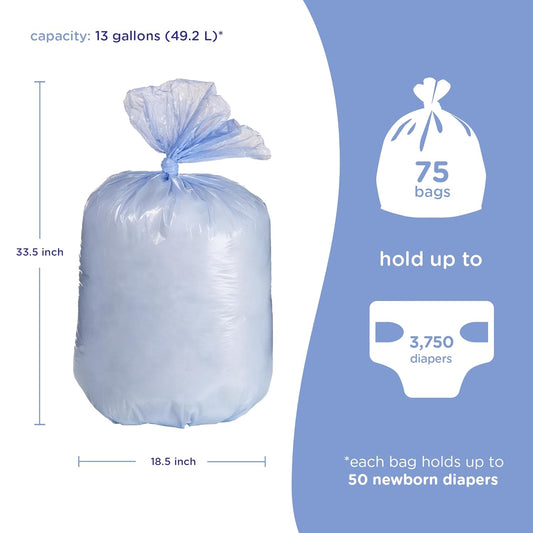 Ubbi Diaper Pail Plastic Bags, Disposable Baby Waste Bags, 3 Pack, 75 Count, 13-Gallon Bags