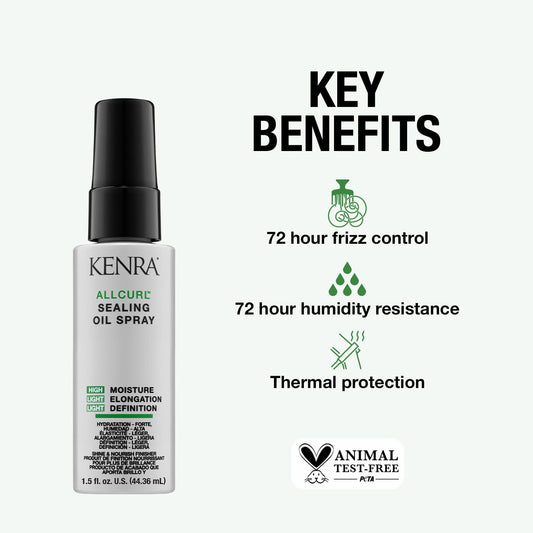 Kenra Allcurl Sealing Oil Spray | Seals In Moisture & Provides Shine | 72 Hour Frizz Control |72 Hour Humidity Resistance | Thermal Protection |Wavy, Curly, Coily Hair | 1.5Oz