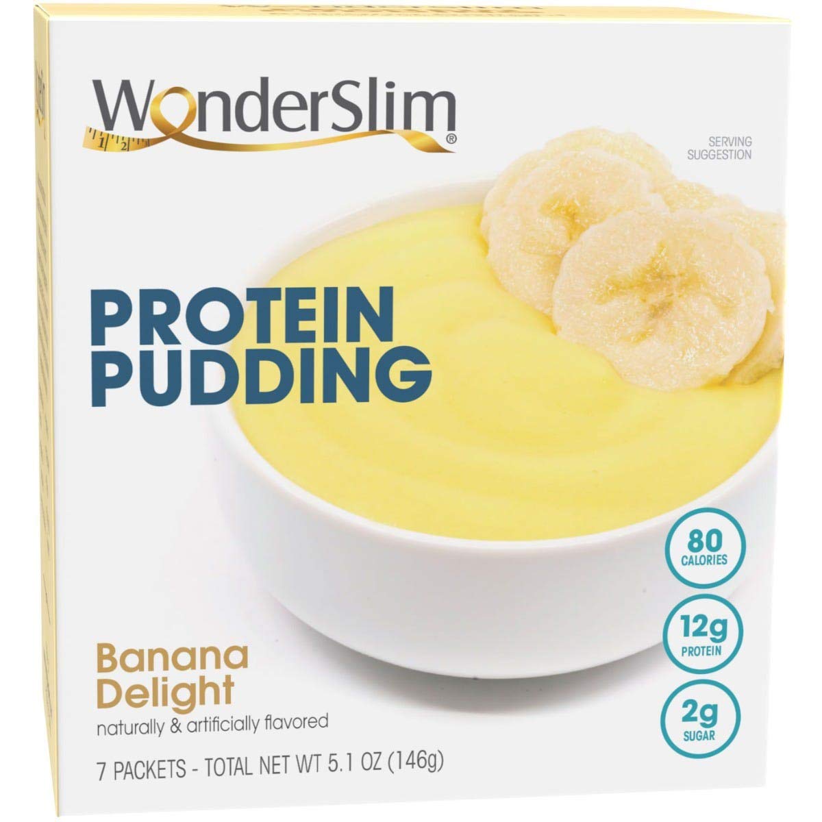 Wonderslim Protein Pudding, Banana Delight, Gluten Free, Low Carb, Low Sugar (7Ct)