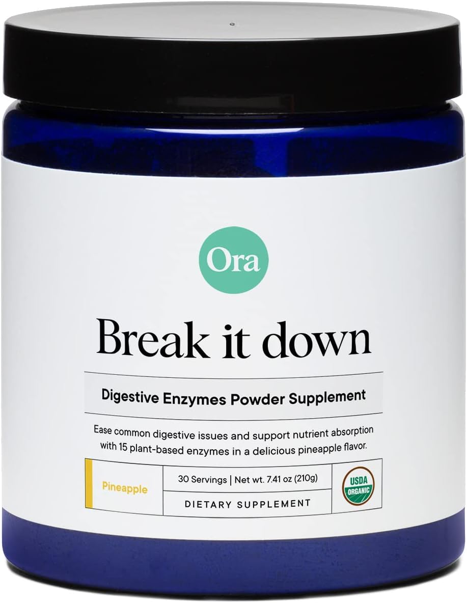 Ora Organic Multi-Enzyme Supplement - Vegan, Gluten Free Enzymes For Digestion With Probiotics & Prebiotics For Gut Health, Bloating, Constipation And Gas Relief - Pineapple Flavor, 30 Servings