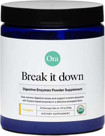 Ora Organic Multi-Enzyme Supplement - Vegan, Gluten Free Enzymes for Digestion with Probiotics & Prebiotics for Gut Health, Bloating, Constipation and Gas Relief - Pineapple Flavor, 30 Servings