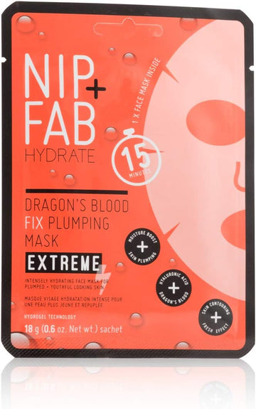 Nip+Fab Dragon'S Blood Fix Extreme Plumping Mask | 18 Grams | Intensely Hydrating Face Mask For Plumped + Youthful Looking Skin | Vegan & Cruelty-Free (Pack Of 2)