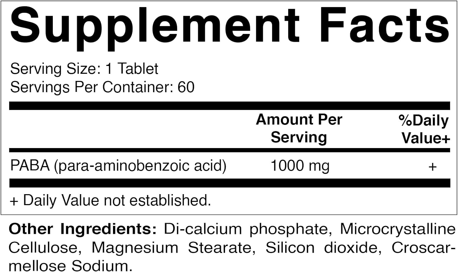 Vitamatic PABA 1000 mg - 60 Tablets - para-Aminobenzoic Acid Supplement - Precursor of Folic Acid : Health & Household