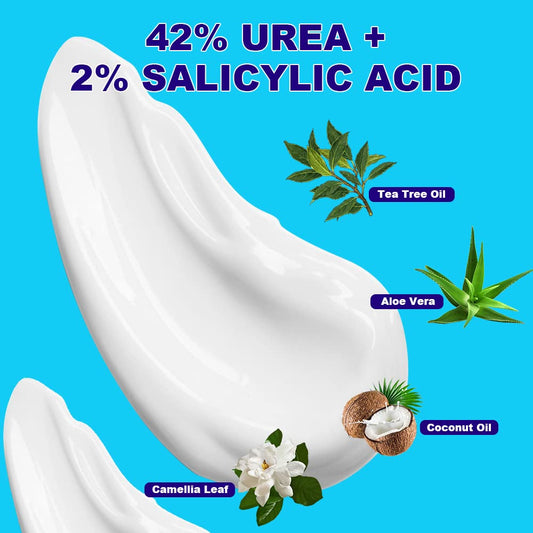 Urea Cream 42% - Premium Urea Foot Cream - With 2% Salicylic Acid, Tea Tree Oil, Shea Butter, Aloe Vera - For Feet, Hands, Heels, Elbows, Knees And More - 8 Oz