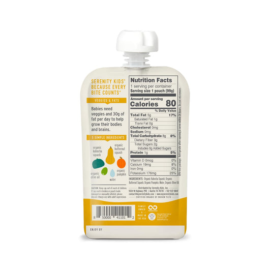 Serenity Kids 6+ Months Veggie Puree Baby Food Pouches - Usda Organic - No Sugary Fruits Or Added Sweeteners - Allergen Free 3.5Oz Bpa-Free Pouch - Squash Variety - 12 Pack