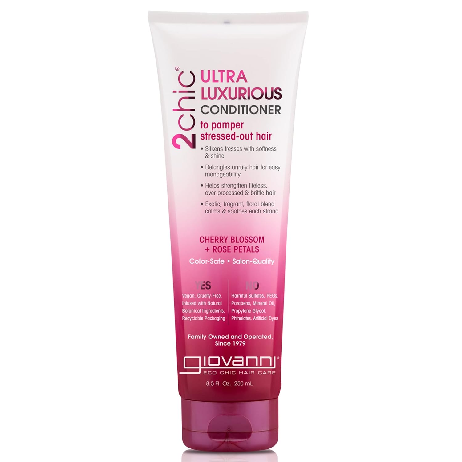 Giovanni 2Chic Ultra-Luxurious Conditioner - Calms & Smooths Curly & Wavy Hair, Silkens Tresses, Strengthens Over Processed Hair, Helps Detangle, Color Safe, Cherry Blossom & Rose Petals - 8.5 Oz