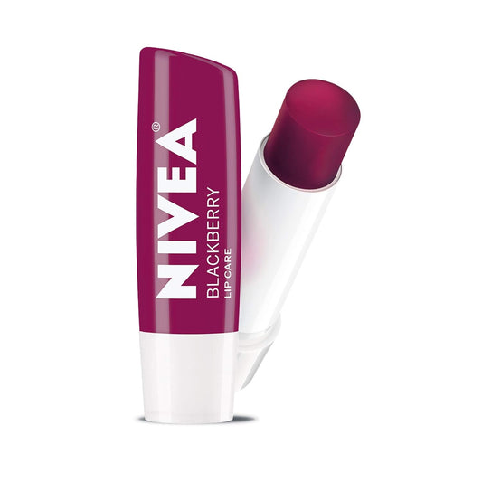 NIVEA Lip Balm, Blackberry Flavored Tinted Lip Balm Stick with Shea Butter and Jojoba Oil, 0.17 Oz, Pack of 4