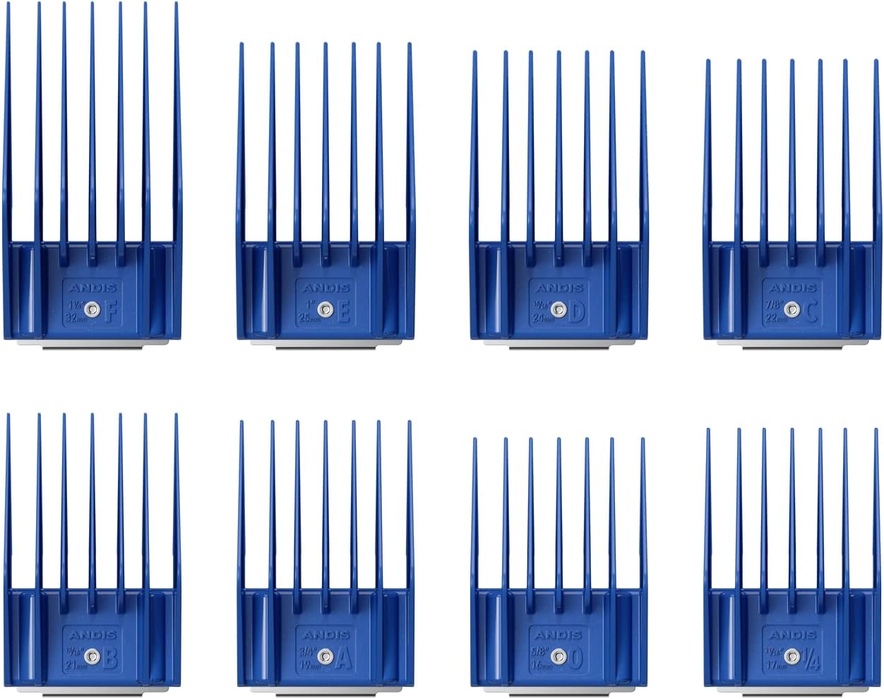 Andis 13105 8-Piece Universal Attachment Snap-On Comb Set; Sizes: 5/8", 11/16", 3/4", 13/16", 7/8", 15/16", 1", 1-1/4", Blue