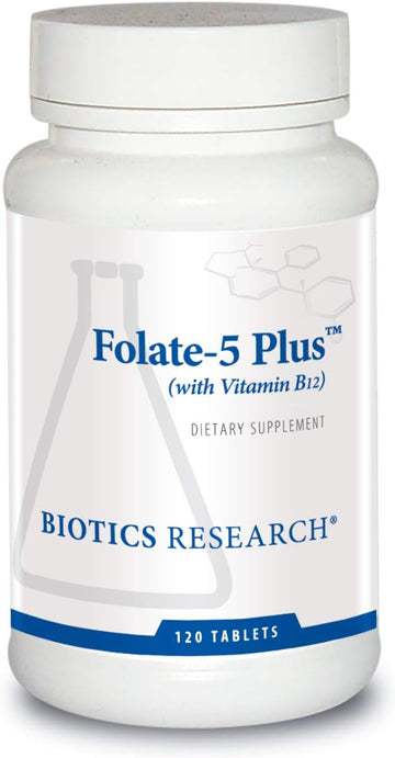 Biotics Research Folate 5 Plus High Potency Folate With B12. Methyl Support. 5 Milligram Natural And Whole Food Form Of Folate, 18 B12, Pregnancy Nutrition, Energy Support. Healthy Skin. 120 Tabs