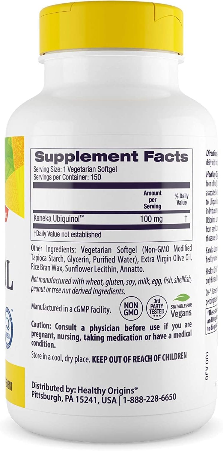Healthy Origins Ubiquinol Vegan Formula (Active Form of CoQ10), 100 mg - Kaneka Ubiquinol Supplement for Heart Health & Antioxidant Support - Vegan, Gluten-Free & Non-GMO Supplement - 150 Veggie Gels