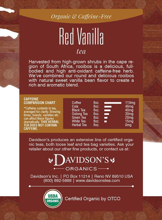 Davidson'S Organics, Red Vanilla, 8-Count Tea Bags, Pack Of 12